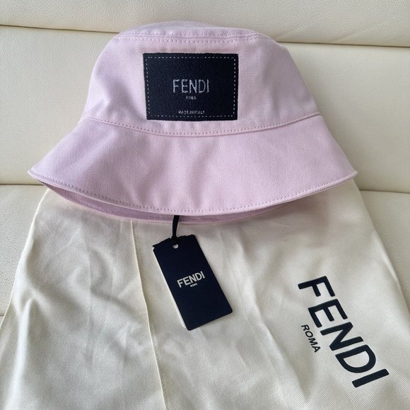 NWT Fendi Roma Logo Patch Bucket Hat PINK Sz S 100% Authentic - Picture 2 of 5